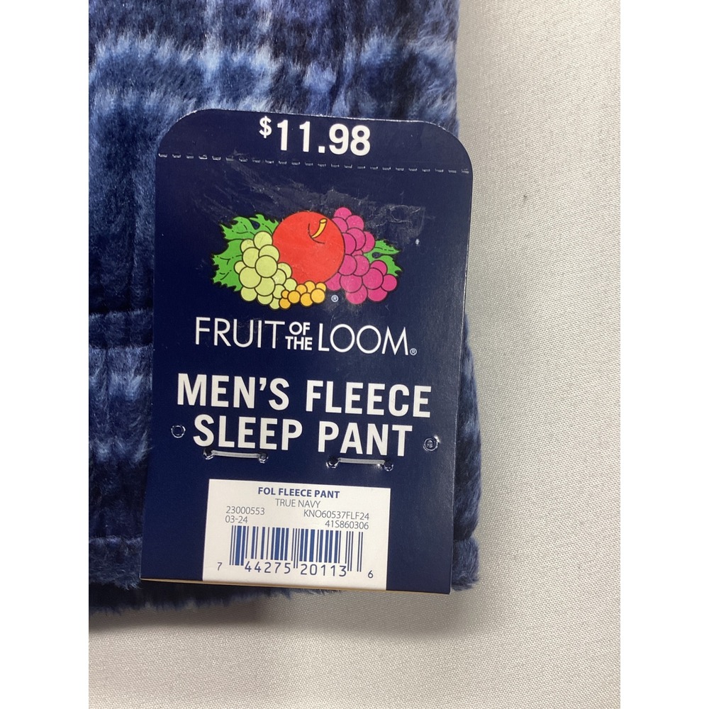 Fruit of the Loom Mens Fleece Sleep Pant True Navy Plaid Pajamas KNO60537FLF24